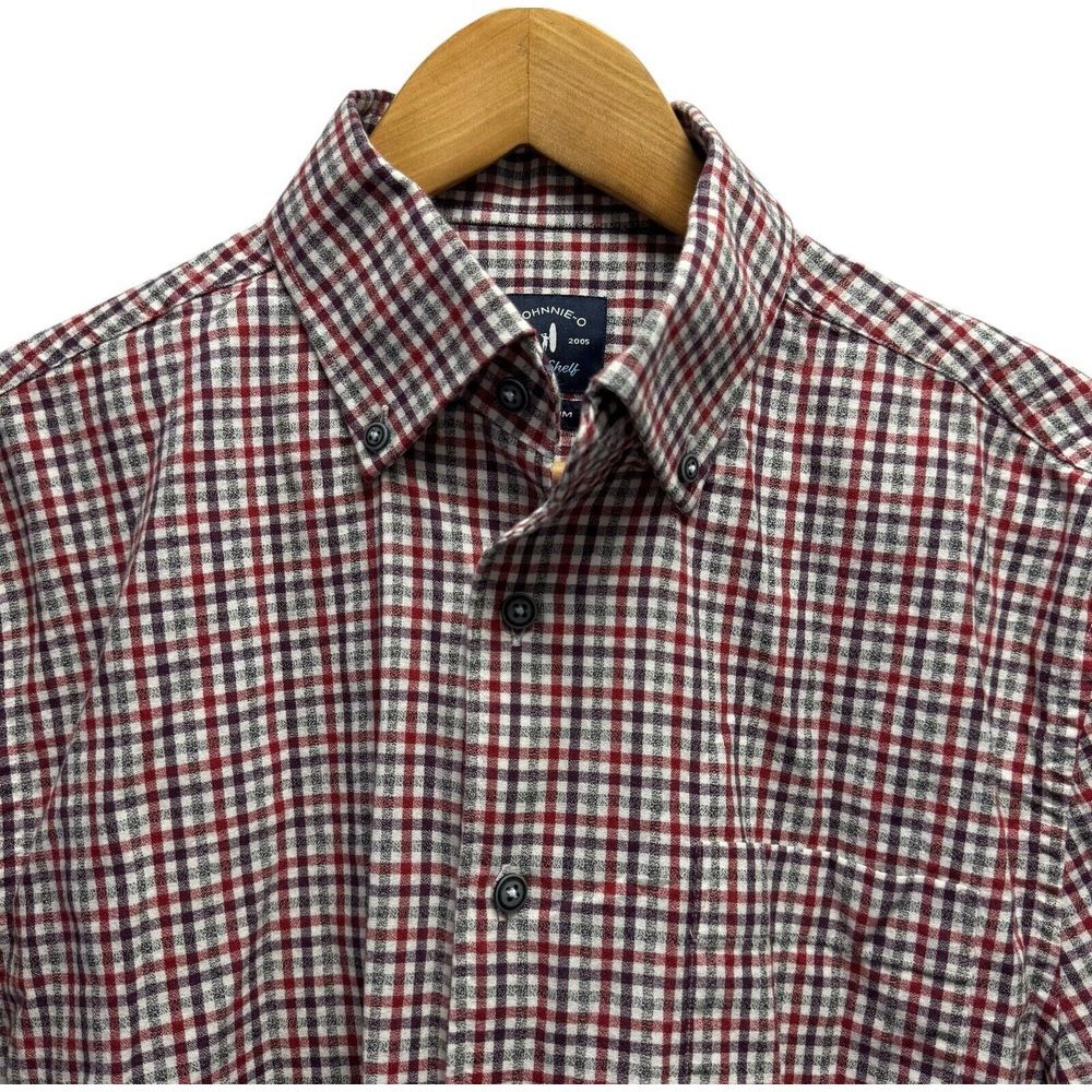 Johnnie-O Men's Sz Medium Top Shelf Button Down Red/Purple Check Plaid Shirt euc